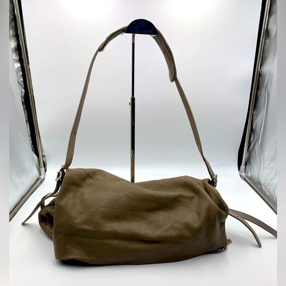 Auth Jimmy Choo Taupe Biker Chain Relaxed Hobo Bag. Excellent Preloved Satchel. - Picture 11 of 16